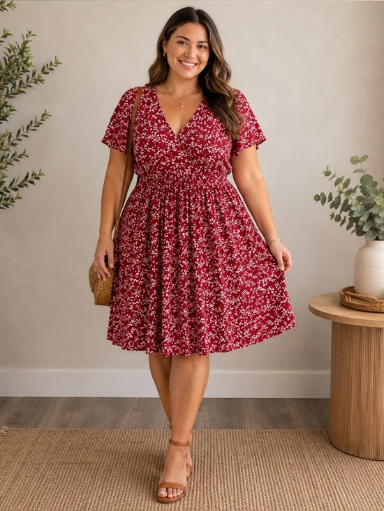 BloomChic Dresses & Skirts - BloomChic Pink Floral Dress Women’s Size 14/16 Short Sleeve V-Neck
